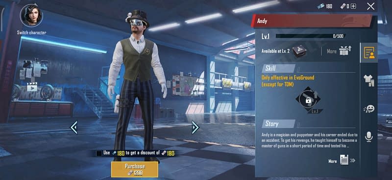 PUBG Mobile Andy Character cost 1200 uc